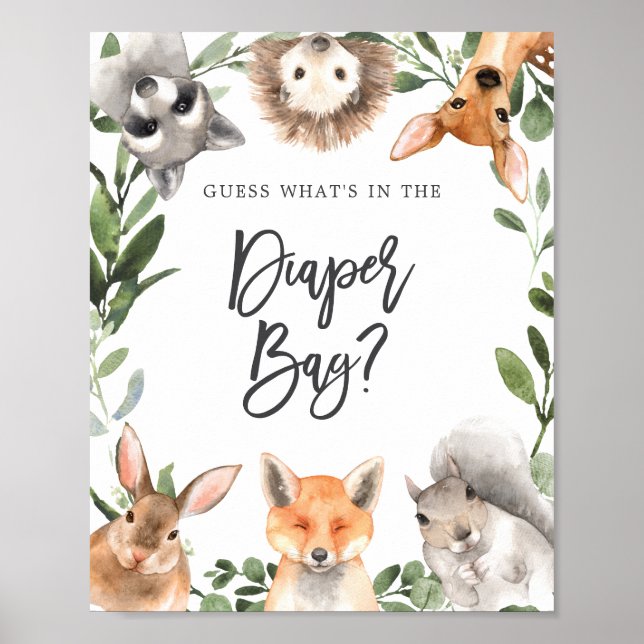 Woodland Forest Guess What's in the Diaper Bag Poster (Front)