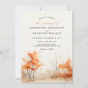 Woodland. Forest in fall colours wedding Invitatio Save The Date