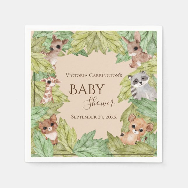 Woodland Forest Jungle Animals Greenery Baby  Napkin (Front)