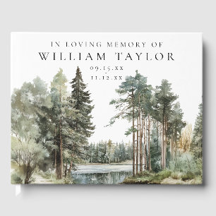 Woodland Forest Lake In Loving Memory Funeral Guest Book