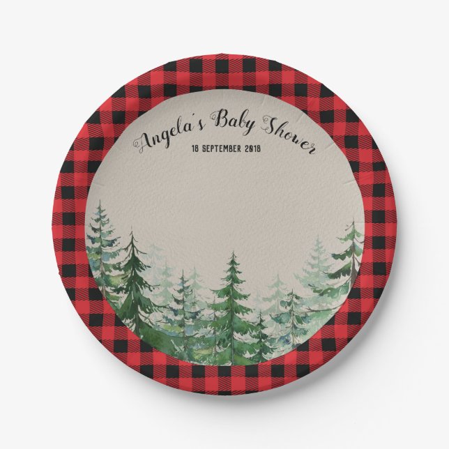 Woodland Forest Lumberjack Party Paper Plates (Front)