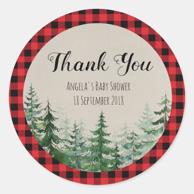 Woodland Forest Lumberjack Thank You Sticker (Front)