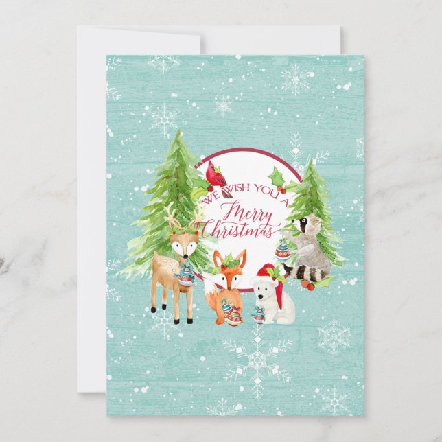 Woodland Forest Merry Christmas Modern Photograph Holiday Card (Front)
