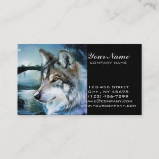 woodland forest moonlight full moon wolf business card