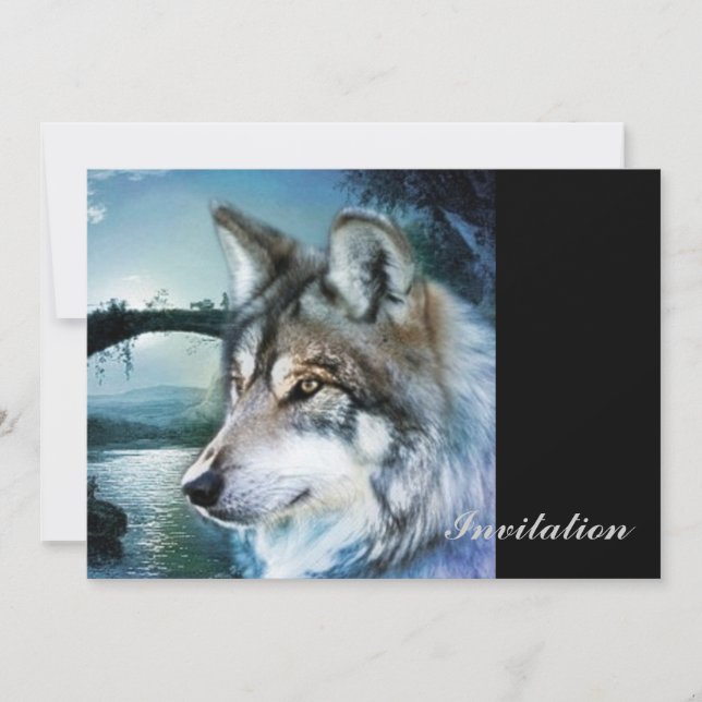 woodland forest moonlight full moon wolf invitation (Front)