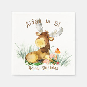 Woodland Forest Moose Cute Birthday  Napkin