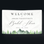 Woodland Forest Mountain Bridal Shower Banner<br><div class="desc">Rustic chic watercolor forest trees and mountain landscape scene,  personalised banner. Elegant signature calligraphy "Bridal Shower" graphic.</div>