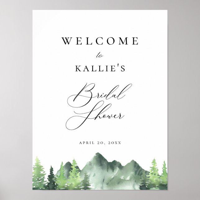 Woodland Forest Mountain Bridal Shower Welcome Poster (Front)