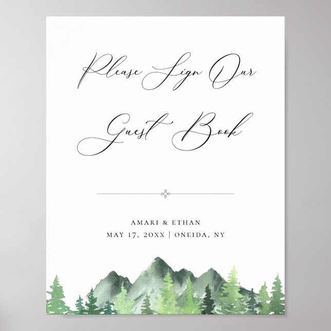Woodland Forest Mountain Guest Book Sign (Front)