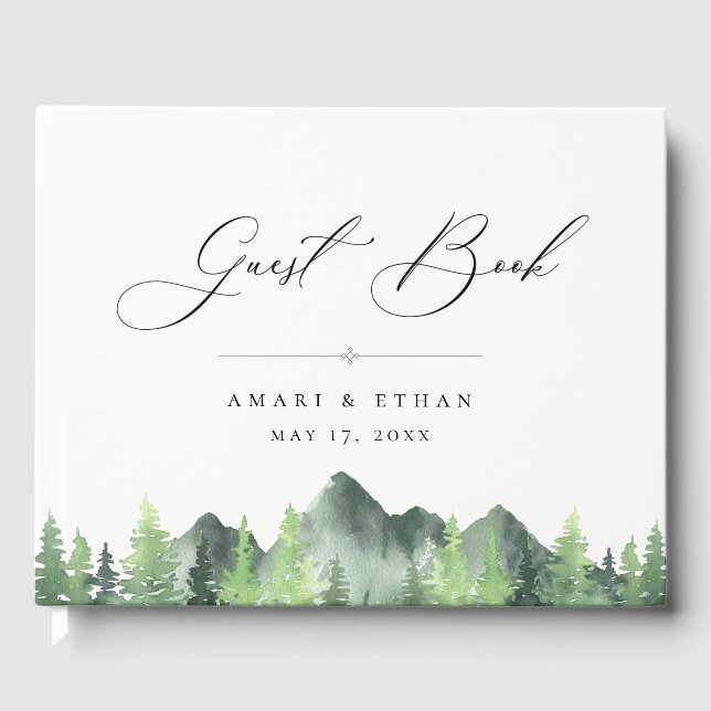 Woodland Forest Mountain Wedding Guest Book (Front)