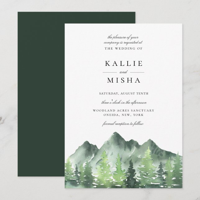 Woodland Forest Mountains Wedding Invitation (Front/Back)