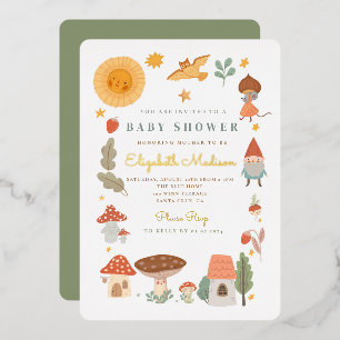 Woodland Forest Mushroom Baby Shower Foil Invitati