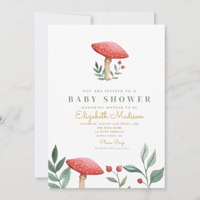 Woodland forest mushroom Baby Shower  Invitation (Front)