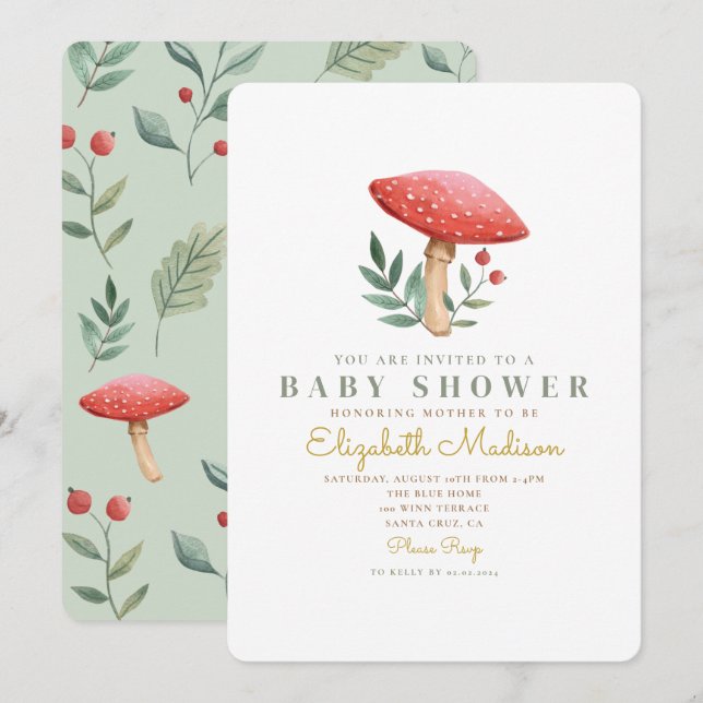 Woodland forest mushroom Baby Shower  Invitation (Front/Back)