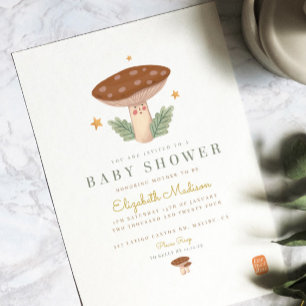 Woodland forest mushroom Baby Shower Invitation