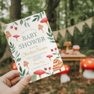 Woodland forest mushroom Baby Shower Invitation