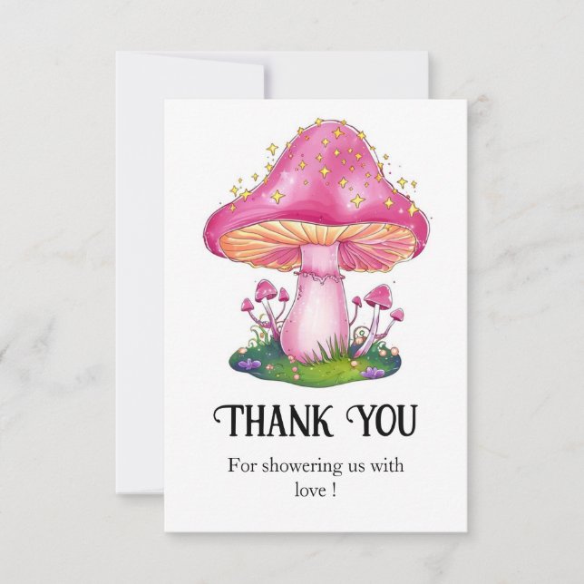 Woodland Forest Mushroom Baby Shower Thank You Card (Front)