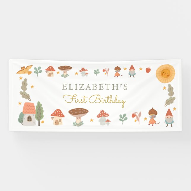 Woodland forest mushroom  Birthday Banner (Horizontal)