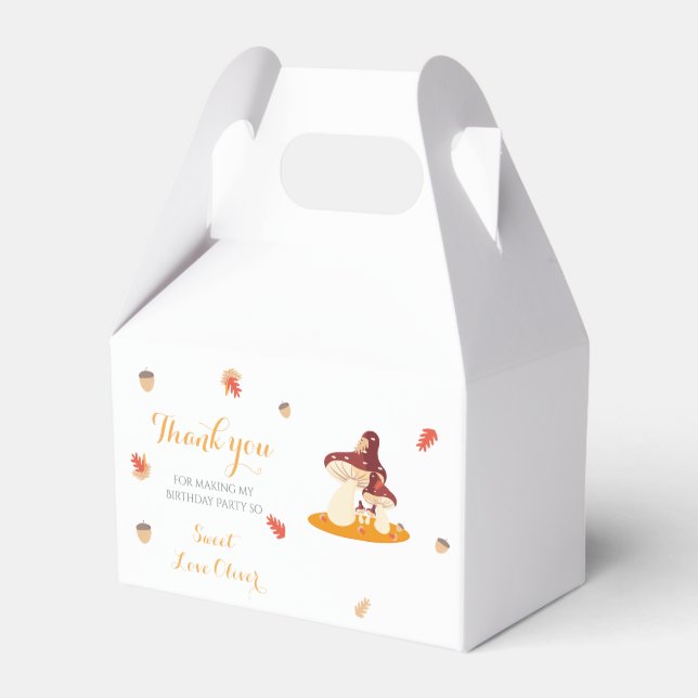 Woodland Forest Mushroom First Birthday  Favour Box (Front Side)