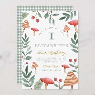 Woodland forest mushroom First Birthday Invitation