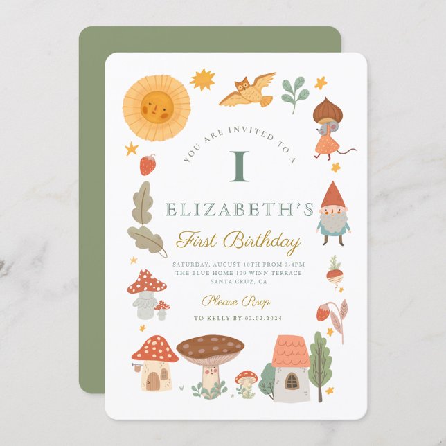 Woodland forest mushroom First Birthday Invitation (Creator Uploaded)