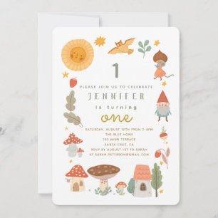 Woodland forest mushroom First Birthday Invitation
