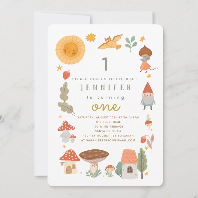 Woodland forest mushroom First Birthday Invitation (Front)