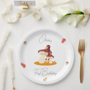Woodland Forest Mushroom First Birthday  Paper Plate
