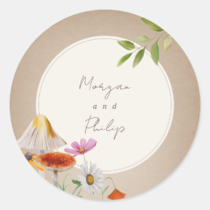 Woodland Forest Mushroom Floral Wedding Cardstock Classic Round Sticker