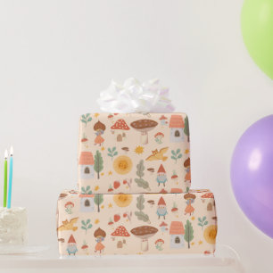 Woodland forest mushroom wrapping paper