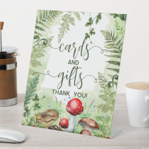 Woodland Forest Mushrooms Ferns Script Cards Gifts Pedestal Sign