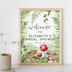 Woodland Forest Mushrooms Ferns Script Welcome Poster