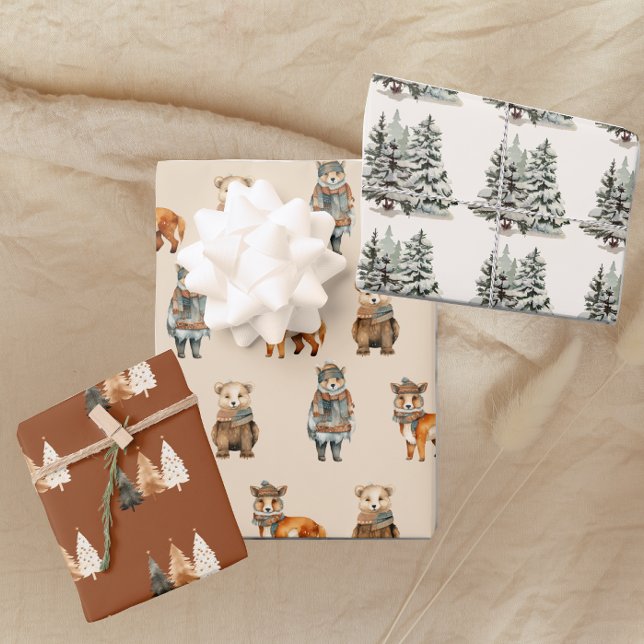 Woodland Forest Neutral Winter Wrapping Paper Sheet (Creator Uploaded)