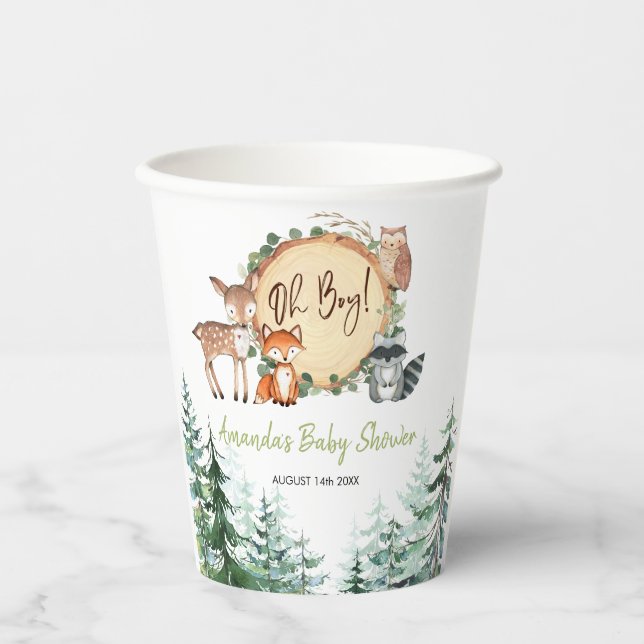 Woodland Forest Oh Boy Baby Shower Paper Cups (Front)