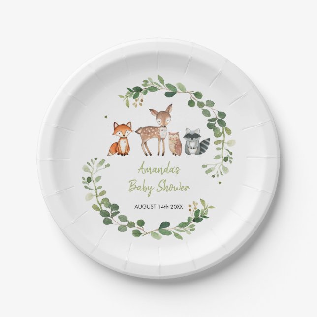 Woodland Forest Oh Boy Baby Shower Paper Plate (Front)