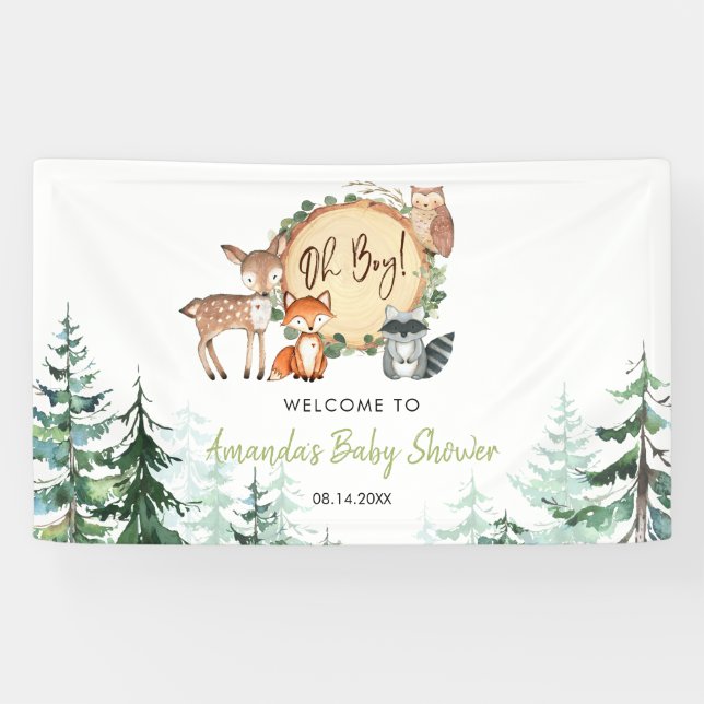 Woodland Forest Oh Boy Baby Shower Welcome Large Banner (Horizontal)
