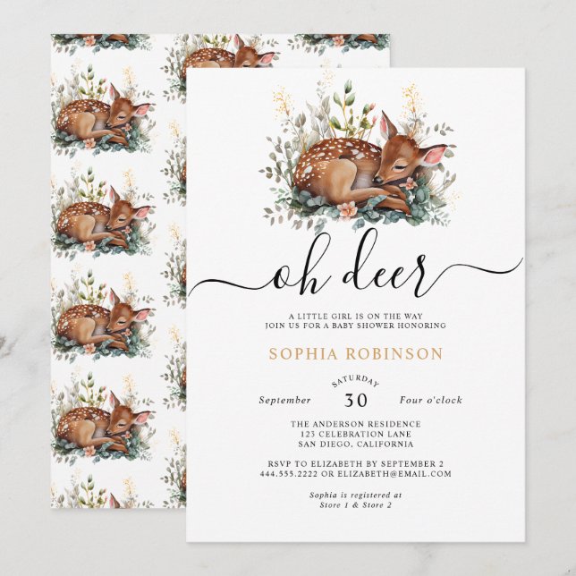 Woodland Forest Oh Deer Baby Shower  Invitation (Front/Back)