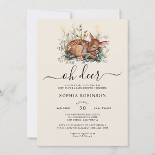 Woodland Forest Oh Deer Cream Beige Baby Shower  Invitation
