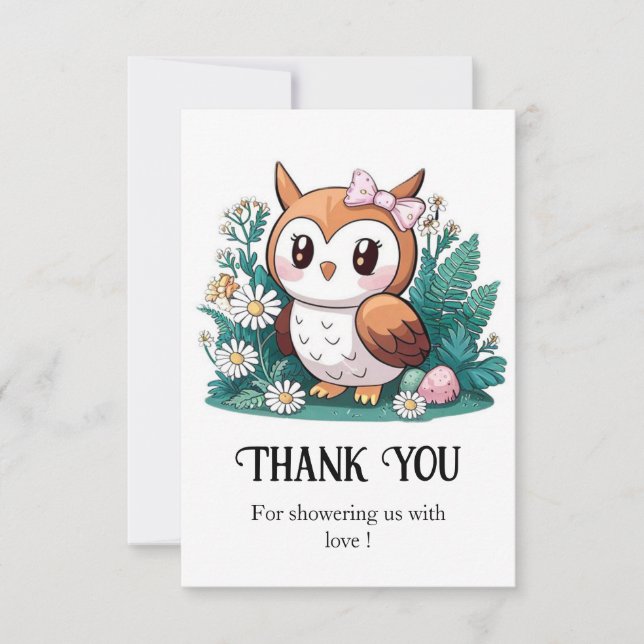 Woodland Forest Owl Baby Shower Thank You Card (Front)