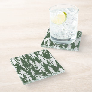 Woodland Forest Pattern Glass Coaster