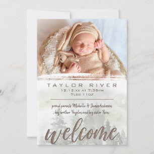 Woodland Forest Pine Photo Birth Announcement