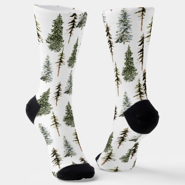 Woodland Forest Pine Spruce Trees Socks (Angled)