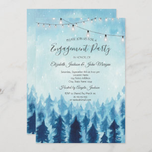 Woodland,Forest,Pine Trees Blue Engagement  Invitation