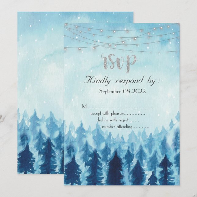 Woodland,Forest,Pine Trees Blue RSVP  Invitation (Front/Back)
