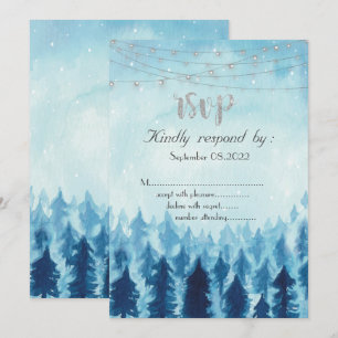 Woodland,Forest,Pine Trees Blue RSVP Invitation