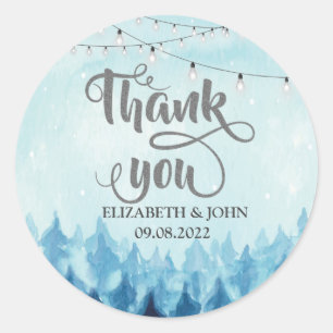 Woodland,Forest,Pine Trees Blue Thank You Wedding Classic Round Sticker