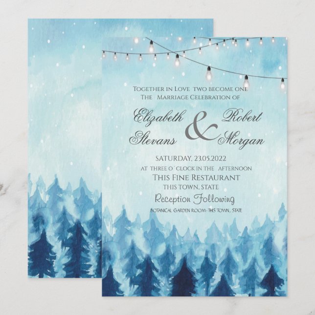 Woodland,Forest,Pine Trees Blue Wedding  Invitation (Front/Back)