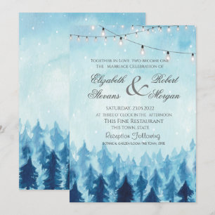 Woodland,Forest,Pine Trees Blue Wedding  Invitation