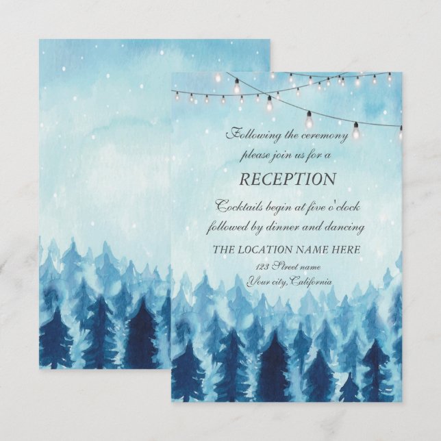 Woodland,Forest,Pine Trees Blue Wedding Reception  Invitation (Front/Back)