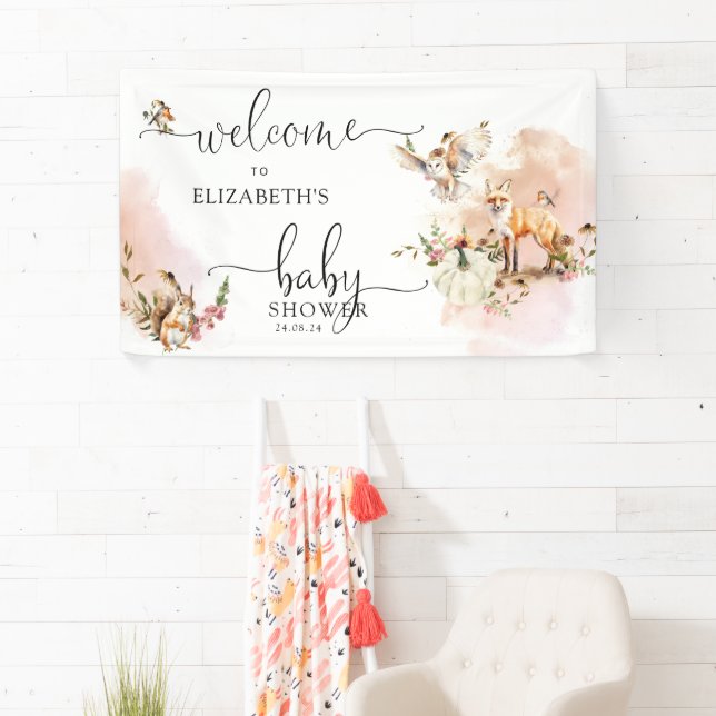 Woodland Forest Pumpkin Fall Baby Shower Welcome  Banner (Insitu)